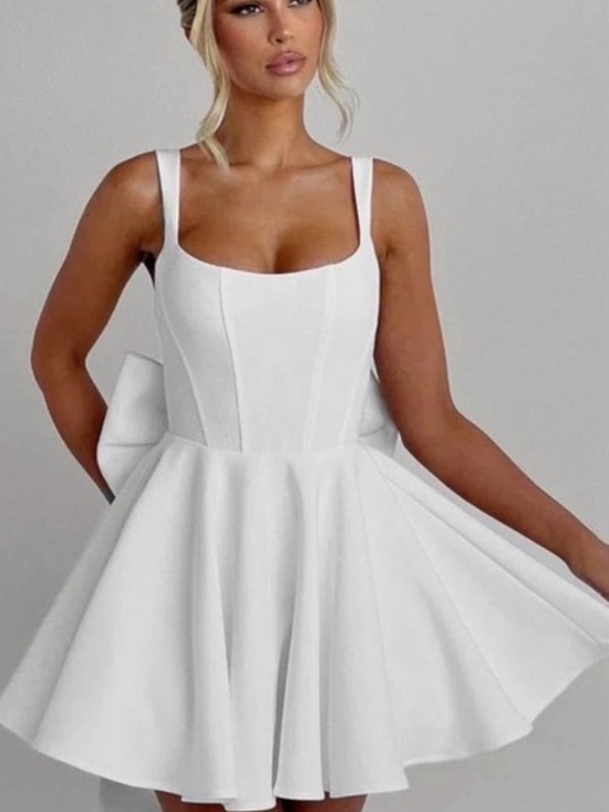 babyboo Dresses & Skirts - Babyboo Square Neck White Fit-and-Flare Mini Dress